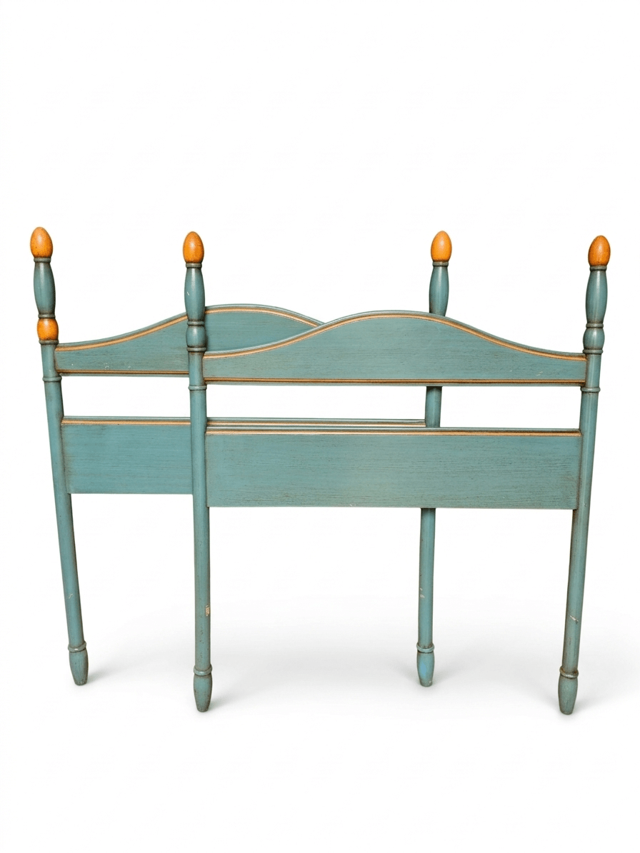 Pareja de Cabeceros Vintage en Verde Agua y Madera Natural 1 Pareja de Cabeceros Vintage en Verde Agua y Madera Natural