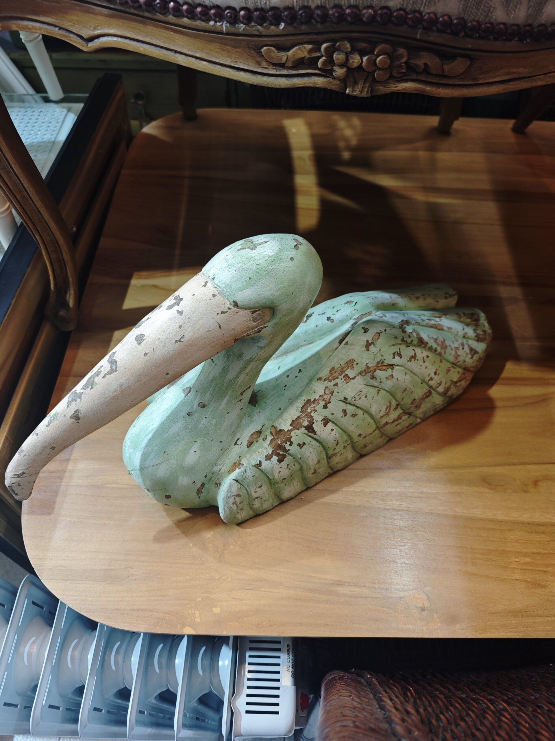 Pelícano De Madera Tallada A Mano Vintage Decapado 5 Pelícano De Madera Tallada A Mano Vintage Decapado - Imagen 5