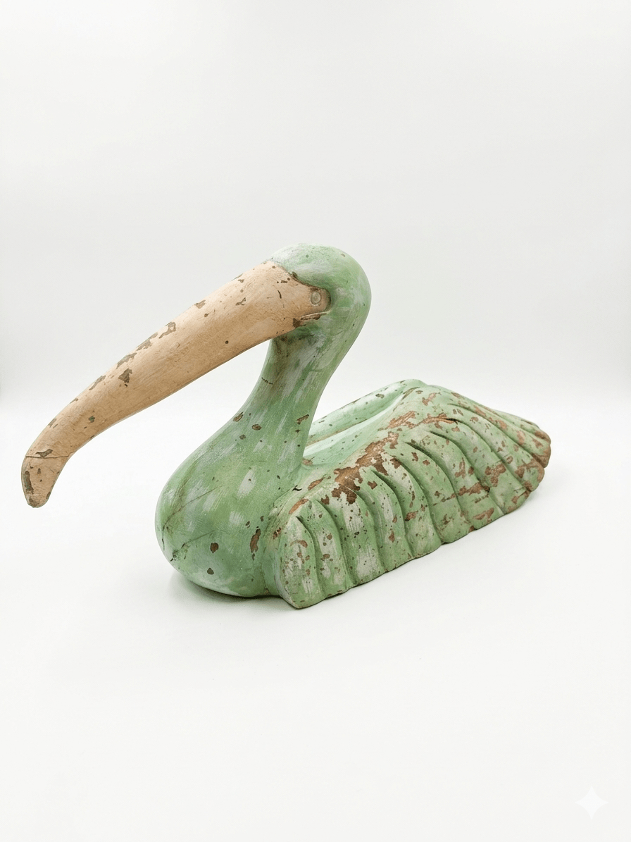 Pelícano De Madera Tallada A Mano Vintage Decapado 1 Pelícano De Madera Tallada A Mano Vintage Decapado