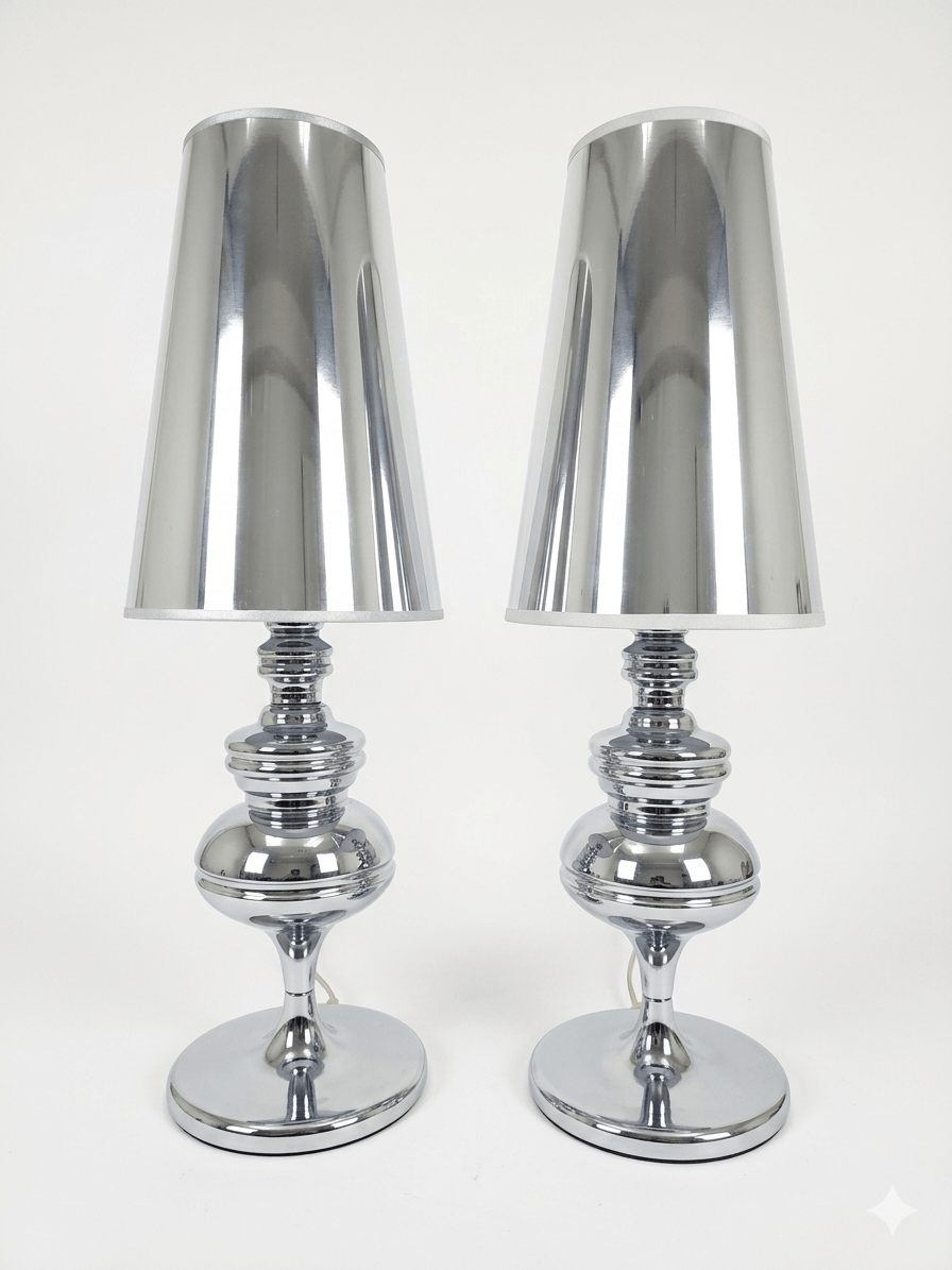 Pareja de Lámparas de Sobremesa en Cromo Pulido Dupen 1 pareja de lámparas de sobremesa