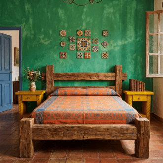 Mesitas de Noche Vintage de Ratán Color Mostaza con Cajón 11 1000535704