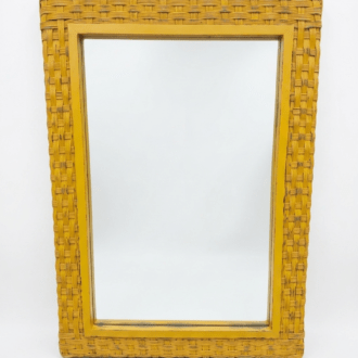 Rectangular Woven Rattan Mirror in Aged Mustard Tone