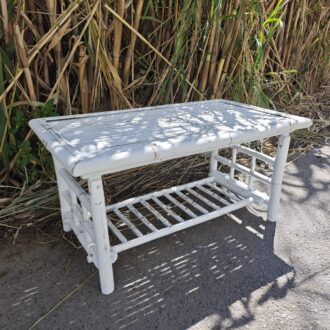 Vintage Bamboo Coffee Table in Decapé White – Shabby Chic Style – photo 2