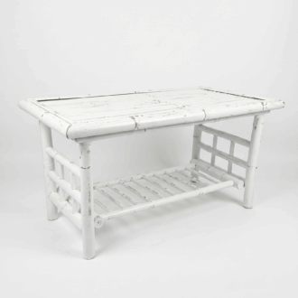 Mesita de Bambú Vintage en Blanco Decapé – Estilo Shabby Chic