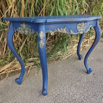 Consola Luis XV Lacada en Azul Envejecido – Madera de Caoba con Talla Barroca 8 1000575772