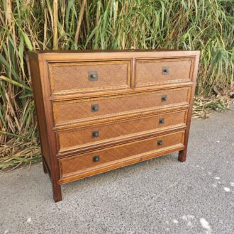 Cómoda ratán y madera estilo colonial 5 cajones 11 1000582705