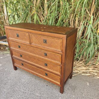 Cómoda ratán y madera estilo colonial 5 cajones 9 1000582707
