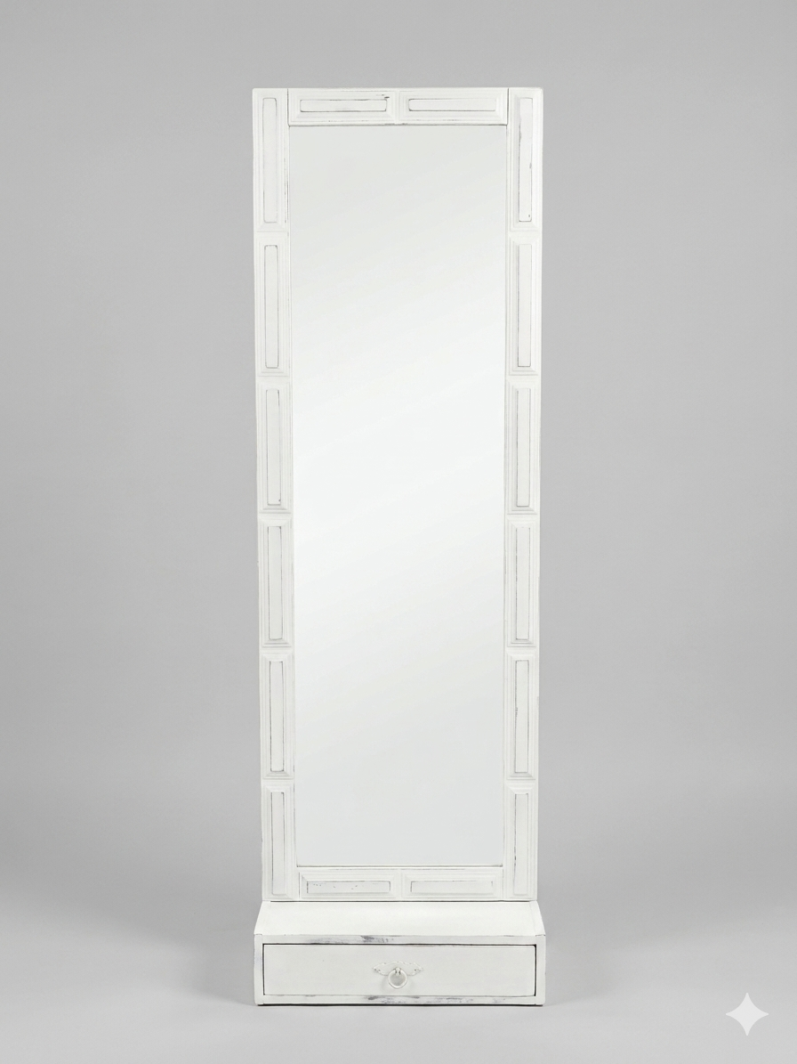 Espejo de Pared Castellano Blanco Shabby Chic con Cajón 2 Espejo de Pared Castellano Blanco Shabby Chic con Cajón - Imagen 2