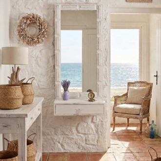 Novedades 1 Espejo de Pared Castellano Blanco Shabby Chic con Cajón