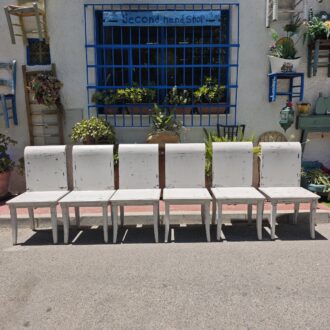 Distressed White Chairs with Blue Trim Cushions – Set of 6 14 1000592997