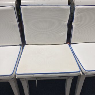 Distressed White Chairs with Blue Trim Cushions – Set of 6 11 1000593001