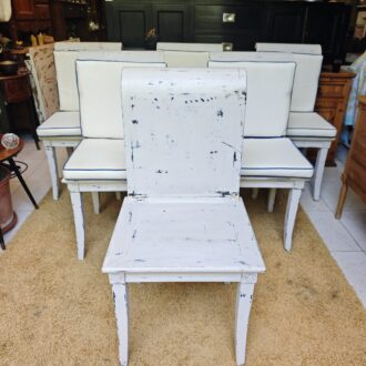 Distressed White Chairs with Blue Trim Cushions – Set of 6 12 1000593007
