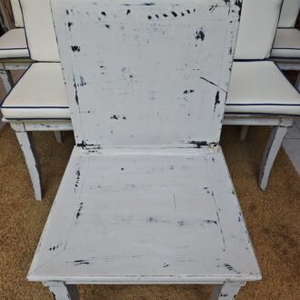 Distressed White Chairs with Blue Trim Cushions – Set of 6 13 1000593008