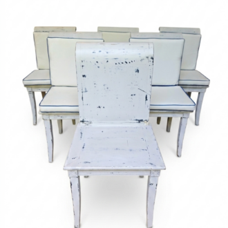 Newsd White Chairs with Blue Trim Cushions Sillas Blancas Envejecidas con Cojines Ribete Azul