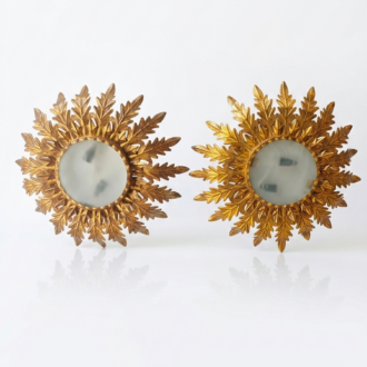 Pareja de Apliques Sunburst Vintage de Latón Dorado