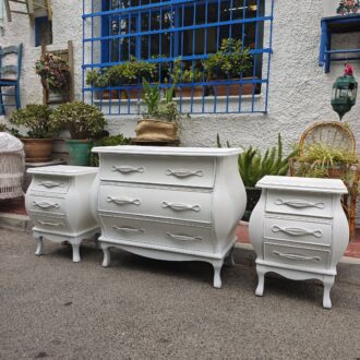 Conjunto Cómoda Bombé + 2 Mesitas de Noche Blanco Nube 15 1000606168
