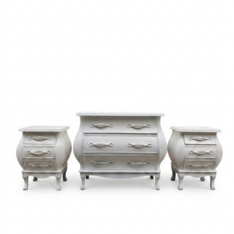 Inicio 23 Conjunto Cómoda Bombé + 2 Mesitas de Noche Blanco Nube
