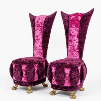 Inicio 17 Pareja de sillones respaldo Alto Lucky de Bretz | Diseño Icónico Alemán Velvet Pop Artacto/ TELA A RETAPIZAR