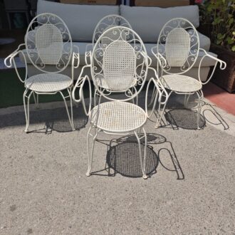 Set de 4 Sillas de Jardín Vintage en Hierro Forjado Blanco, Estilo Provenzal Francés 5 1000614126
