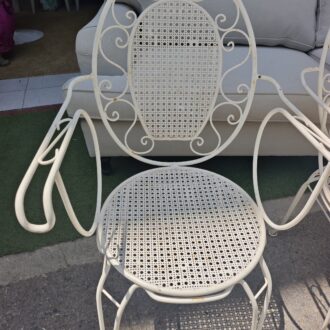 Set de 4 Sillas de Jardín Vintage en Hierro Forjado Blanco, Estilo Provenzal Francés 6 1000614127 1