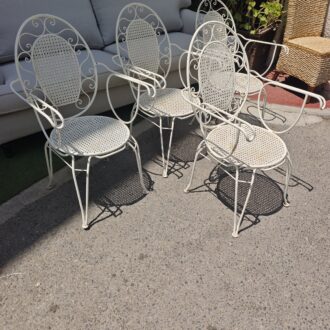 Set de 4 Sillas de Jardín Vintage en Hierro Forjado Blanco, Estilo Provenzal Francés 7 1000614128