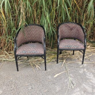 Butacas Chippendale Estilo Bambú Faux, Madera Lacada Negra y Tapizado Multicolor 6 1000617178