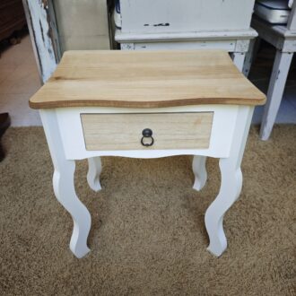 Mesita Auxiliar Bicolor Blanca y Madera Natural con Patas Cabriolé 5 1000641257