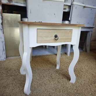Mesita Auxiliar Bicolor Blanca y Madera Natural con Patas Cabriolé 7 1000641258