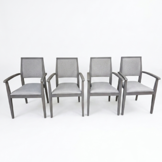 Vintage Arm Chairs Gray Wood and Heather Gray Upholstery