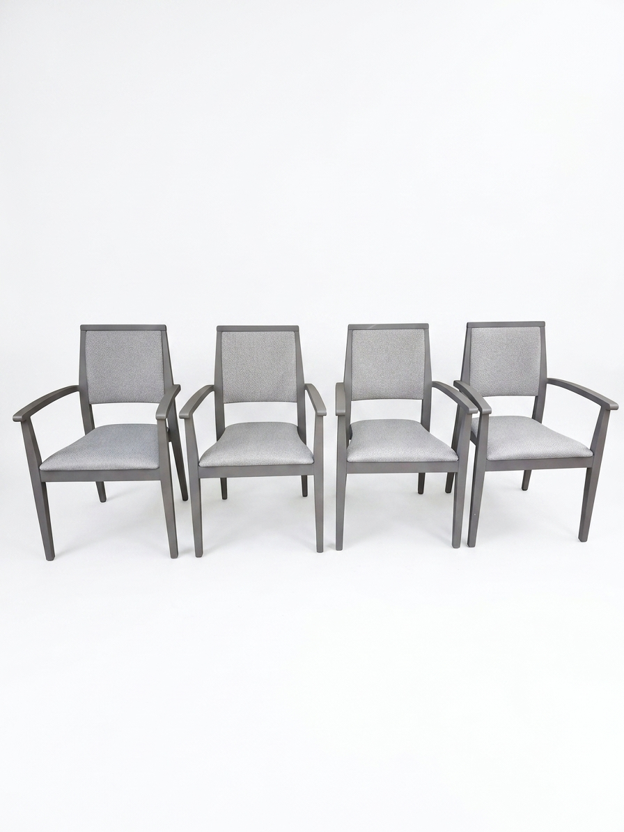 Vintage Arm Chairs Gray Wood and Heather Gray Upholstery 1 Sillas de Brazos Vintage Madera Gris y Tapizado Gris Jaspeado