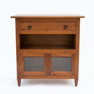 Mueble Auxiliar Rústico de Madera con Cajón, Balda y Puertas de Cristal