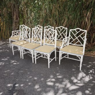 Juego de 8 Sillas Hollywood Regency Chinoiserie de Bambú Tallado (Faux Bamboo) 8 1000646150