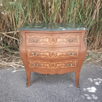 Cómoda Francesa de Estilo Luis XV con Marquetería Floral y Tapa de Mármol Verde 8 1000657201