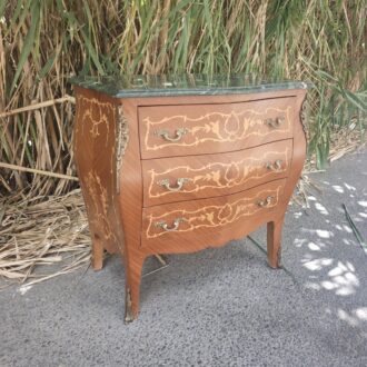 Cómoda Francesa de Estilo Luis XV con Marquetería Floral y Tapa de Mármol Verde 12 1000657202