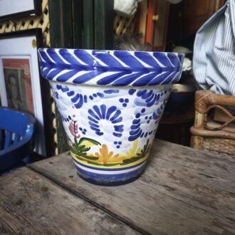 Maceta de cerámica pintada a mano de diseño azul y blanco con pájaro 7 1000657313