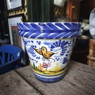 Maceta de cerámica pintada a mano de diseño azul y blanco con pájaro 6 1000657314
