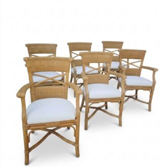Signature Point dining armchairs in rattan and natural bamboo in white upholstery