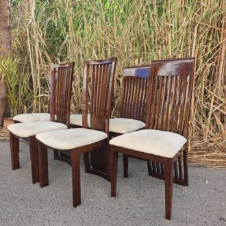 Sillas de comedor de madera lacada con respaldo alto de listones 10 1000673114