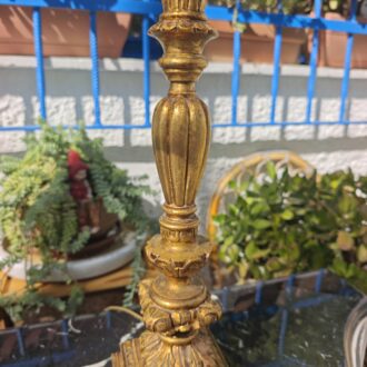 Lámpara de sobremesa dorada con pantalla plisada de lino beige 6 1000673191