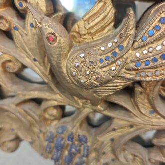 Espejo vintage tallado dorado, madera estilo oriental birmano con pájaros y uvas 6 1000676780