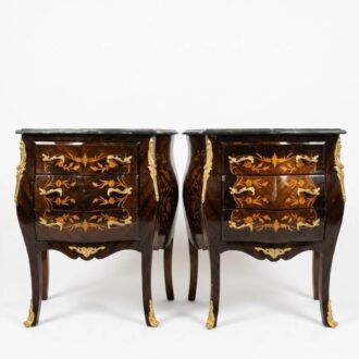 Louis XV style bedside tables with marquetry and marble top