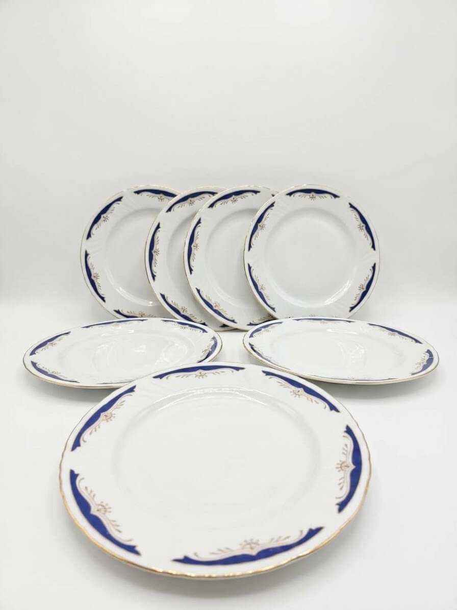 Platos de porcelana Crown Regal azul y oro 1 Platos de porcelana Crown Regal azul y oro