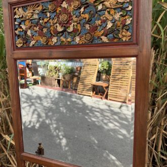Banco tailandés de madera con arcón y espejo con tallas florales pintadas a mano 9 Banco tailandes 2