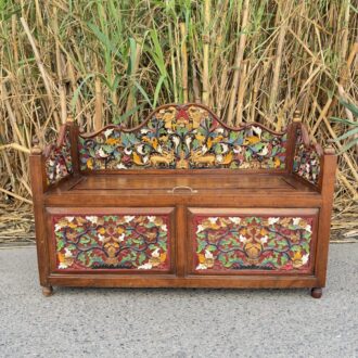 Banco tailandés de madera con arcón y espejo con tallas florales pintadas a mano 8 Banco tailandes 5