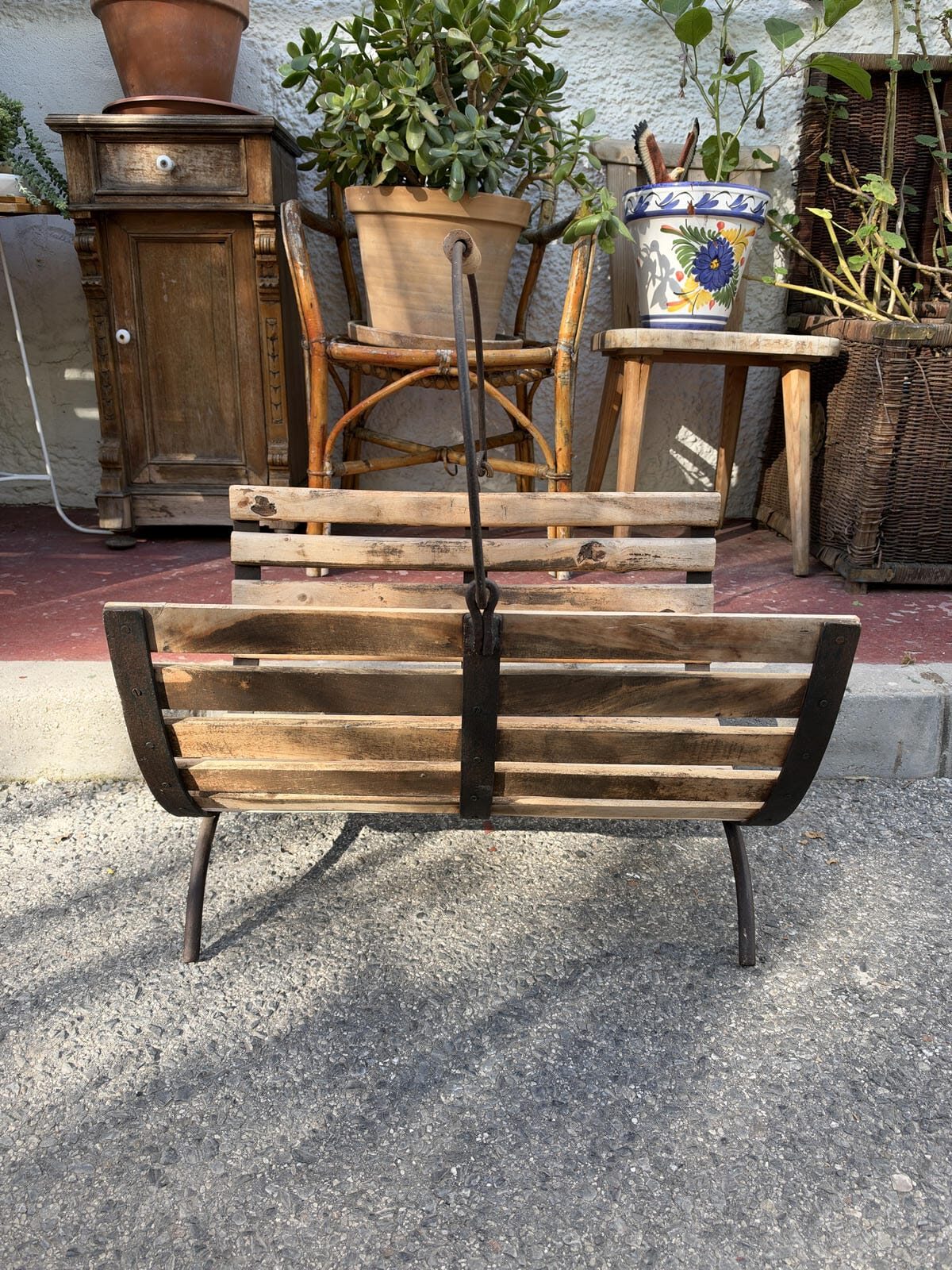 Cesta para leña de madera y hierro envejecido estilo rústico 3 Cesta para leña de madera y hierro envejecido estilo rústico - Imagen 3