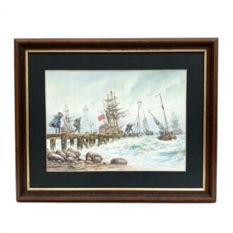 Vintage painting of maritime scene with sailboats nautical painting