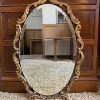 Espejo ovalado dorado con marco de madera ornamentado estilo rococó 4 Espejo ovalado dorado con marco de madera