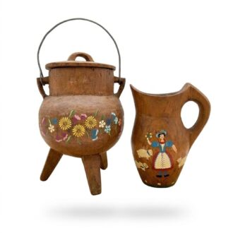 Inicio 19 Jarra y Cazuela Vintage de Madera Pintadas a Mano artesanal