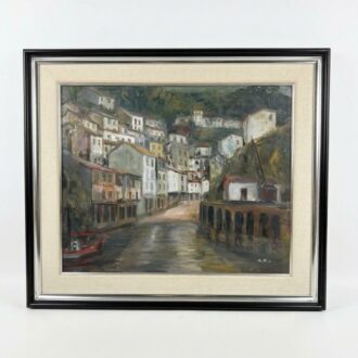 Cudillero oil painting signed A. Río – Agustí Río old cudillero