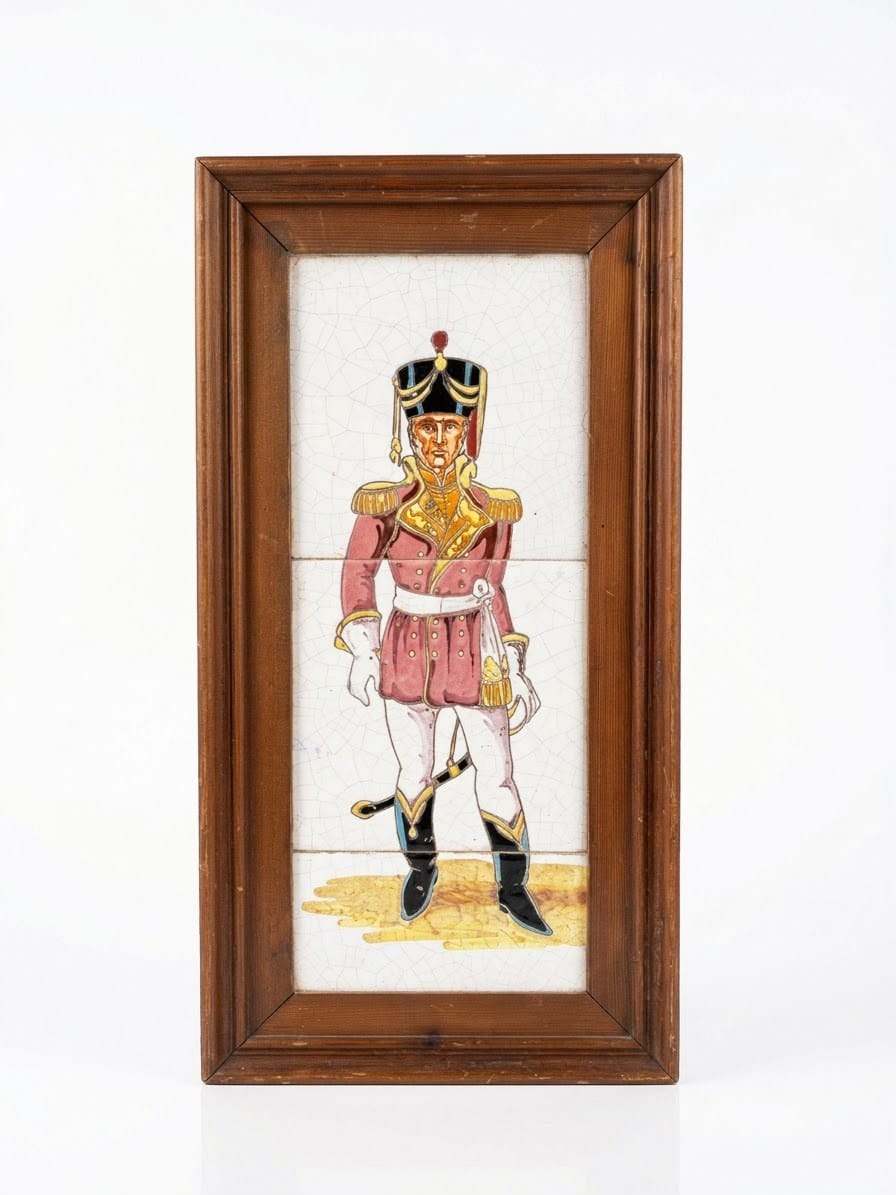 Panel de azulejos vintage con soldado napoleónico 1 Panel de azulejos vintage con soldado napoleónico 3 lozas